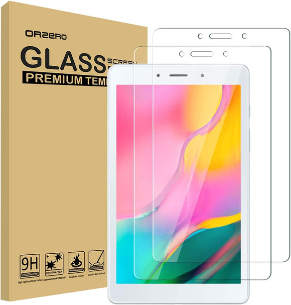 (2 Pack) Orzero Compatible For Samsung Galaxy Tab A 8.0 2019 SM-T295, T290 Tempered Glass Screen Protector, 9 Hardness HD Anti-Scratch Full-Coverage (2.5D Arc Edges) (Lifetime Replacement)