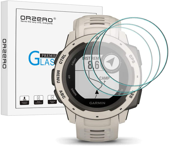 (3 Pack) Orzero Compatible for Garmin Instinct Smartwatch Tempered Glass Screen Protector, 2.5D Arc Edges 9 Hardness HD Anti-Scratch Bubble-Free (Lifetime Replacement)