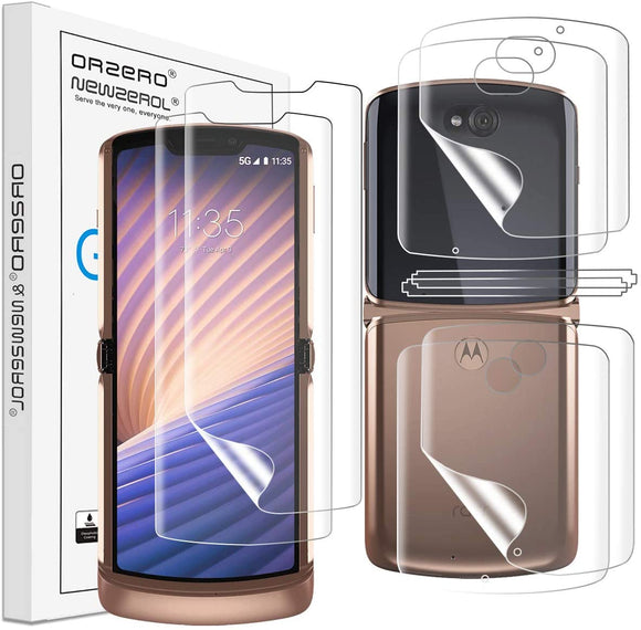 (2SET 8PCS) Orzero Soft Screen Protector and Back Protector Compatible for Motorola Razr 5G, High Definition Anti-Scratch Bubble-Free (Lifetime Replacement)