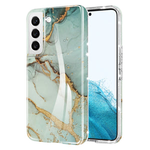 NEWZEROL Compatible with Samsung Galaxy S22 Case, Glossy Soft Glitter Marble TPU Shockproof Bumper Scratch-Proof Skin Phone Cover, White Gray Gold