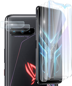 Orzero 3 Pack Tempered Glass Screen Protector+ 2 Pack Flexible Glass Camera Lens Protector Compatible for Asus ROG Phone 3, Anti-Scratch Bubble-Free (Lifetime Replacement)