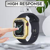 (2 Pack) Orzero Compatible for Apple Watch Series 7 45mm Case, Rhinestone Bling Frame Full Sides Protective Cover Scratch Resistant Shock Absorbing Ultra Slim - Gold